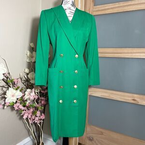 Kasper for ASL Women Wrap Dress Size 10 Petite Green Vintage Button Closure